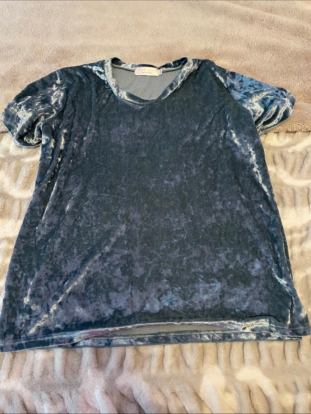 Velvet Short Sleeve Top - Blue